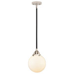 Innovations Lighting - Innovations Beacon 1 Light 8" Mini Pendant, Black PN/Frosted - *Part of the Nouveau 2 Collection