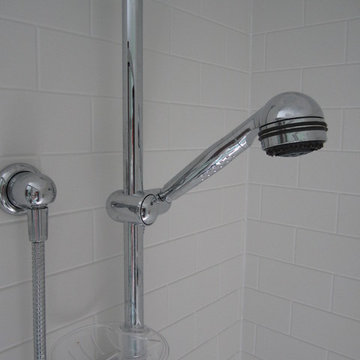 Transitional Subway Shower tile Bathroom remodel w/Mexico stain cabinets