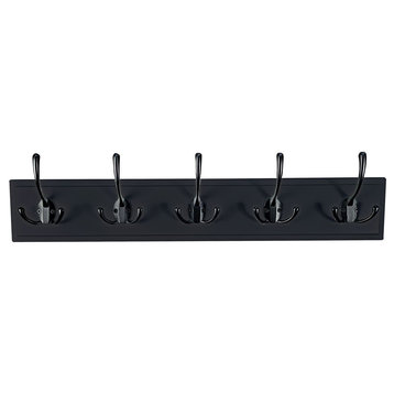 POW Furniture Donaghue Wall Rack With Steel Hardware, Black, 23.6" Wide, 5 Hooks