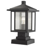 Z-lite - Z-Lite 554PHMS-SQPM-BK One Light Outdoor Pier Mount Aspen Black - This handsome outdoor pier mounted fixture lends a modern twist to a classic form. Seedy glass creates a heady look in a shade nestled within a dual frame made from durable black aluminium.
