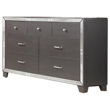 Best Master Furniture Beronica 64" Transitional Wood Dresser in Silver