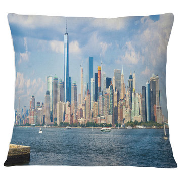 Lower Manhattan Skyline Panorama Cityscape Throw Pillow, 18"x18"