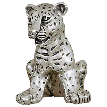 Silver Leopard Cub Sculpture Sitting A62