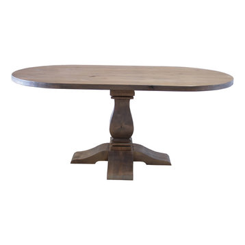 Oval Heirloom Pedestal Hardwood Dining Table, Deep Grey Finish, 72" L X 42" W X