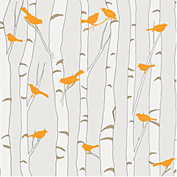 Casart coverings - Removable & Reusable Birds & Birch - Neutral and Orange - Wallpaper