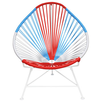 Multicolor Indoor/Outdoor Handmade Acapulco Chair, USA Weave, White Frame