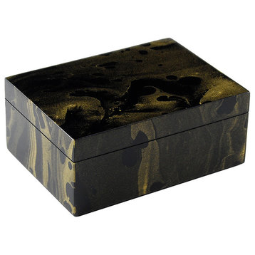 Lacquer Medium Box, Black Gold Marble
