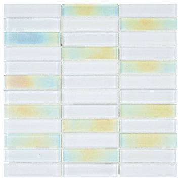Modket White Glass Iridescent Stack Mosaic Tile Kitchen Backsplash TDH111MO