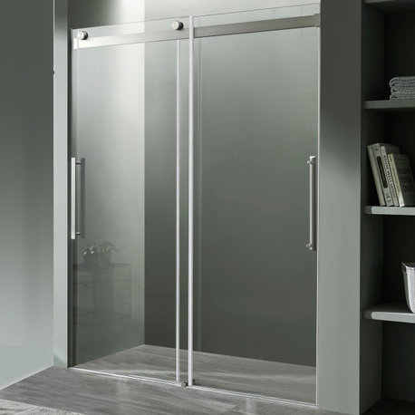 ANZZI Stellar 76" H Frameless Sliding Shower Door, Brushed Nickel, 60" W