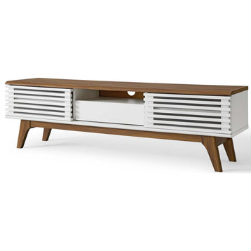 Media TV Stand Console Table, Wood, Brown Walnut White, Modern, Lounge