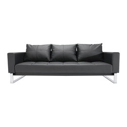 "Innovation" Cassius Q Deluxe Black Leather Textile Sofa Bed / Chrome Legs - Sofas