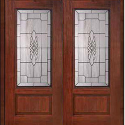 Prehung Double Door 80 Fiberglass Versailles 1 Panel 3/4 Lite Glass - Front Doors