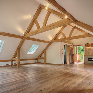 Inside a room above oak framed garage