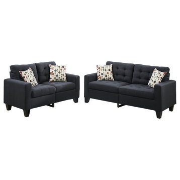 2-Piece Sectional Set with loveseat and accent pillows, Black