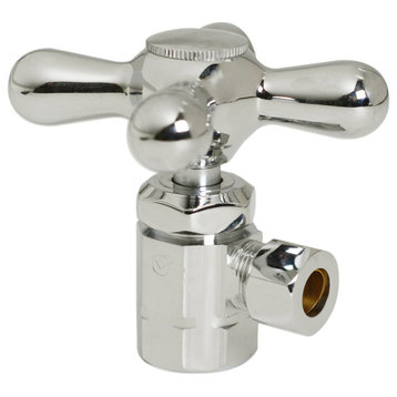 Cross Handle Angle Stop Shut Off Valve 1/2" IPS With 3/8" Compression Outlet, Polished Nickel