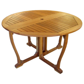 Indoor/Outdoor Folding Table, Yellow Hardwood Construction With Round Tabletop