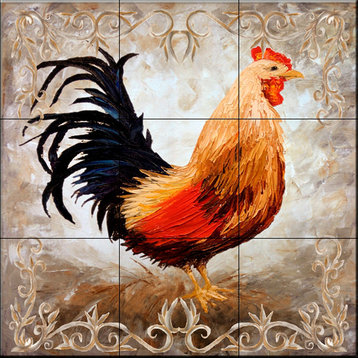 Tile Mural, Rooster Vi by Malenda Trick
