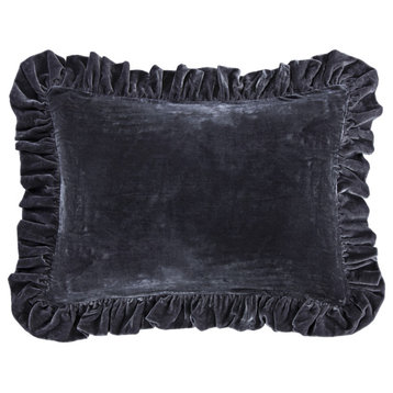 Stella Faux Silk Velvet Ruffled Dutch Euro Pillow, 27"x39", 1 Piece, Slate