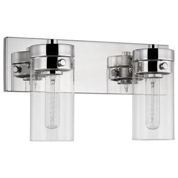 Intersection 2-Light Vanity, Polished Nickel With Clear Glass