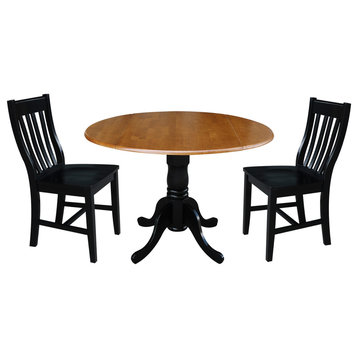 42" Dual Drop Leaf Table With 2 Slat Back Dining Chair