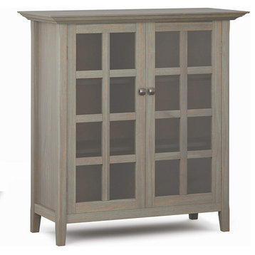 Storage Cabinet, Window Style Glass Door & 6 Inner Compartments, Distressed Grey