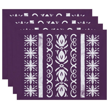 18"x14" Cuban Tile 2, Geometric Print Placemats, Set of 4, Purple