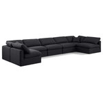 Meridian Furniture - Indulge Upholstered Modular U-Shaped Sectional, Black, 7-Piece: 5 Armless Chair, 2 Corner Chair, Down Stuffed Linen Textured Fabric - Experience ultimate comfort and style with our black linen textured fabric Indulge Sectional. The luxurious linen texture of the fabric will elevate the aesthetic of any room. This sofa provides ample space for you to relax while its modular build offers the option of unlimited configurations. Whether you're looking to add a stylish element to your living room or a comfortable seating option to your bedroom, this sofa is the perfect choice.