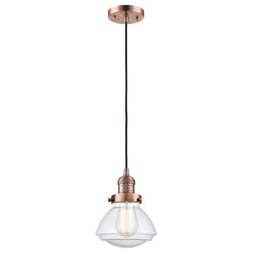 Innovations Olean 1-Light Mini Pendant, Amber/Copper/Seeded Bell, 201C-AC-G324