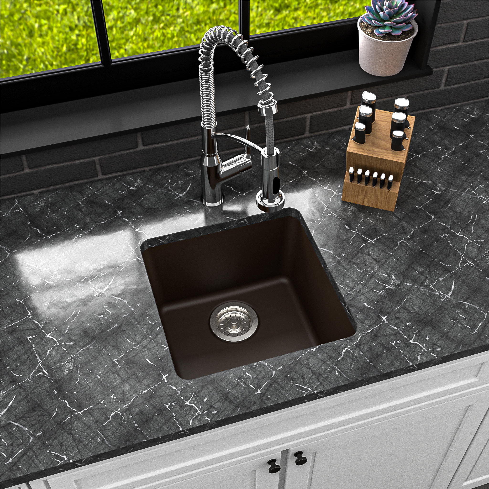 Karran Undermount Quartz Composite 17" Bar Single Bowl Sink, Brown