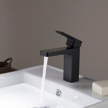 Blossom Brass Square Single Handle Bathroom Vanity Sink Faucet, Matte Black
