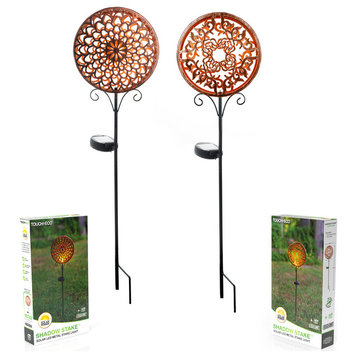 Solar LED Shadow Garden Stake Light, Copper Petals & Copper Sun