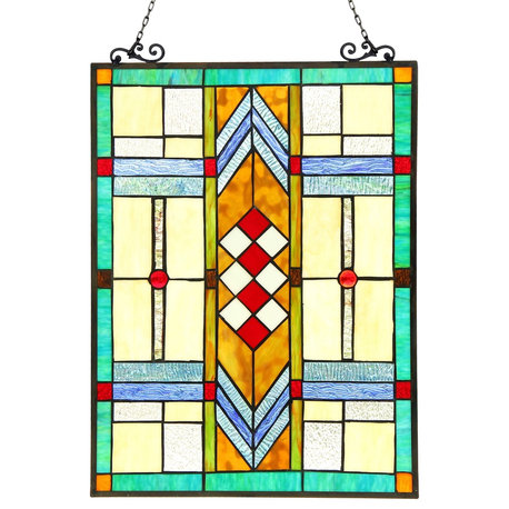 MATHIAS, Tiffany-glass Window Panel, 17.5x25