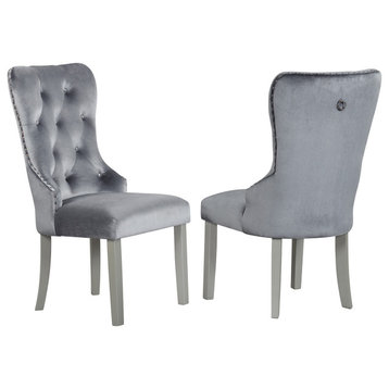Geneva Silver Champagne Velvet Upholstered Arm Chair, Set of 2