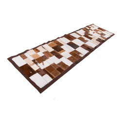 Luxury Handmade Cowhide Patchwork Hallway Runner, Brown White, 7'11"x2'2" - Hall And Stair Runners
