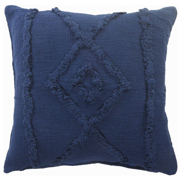 Solid Decorative Diamond and Bordered Cotton Throw Pillow
