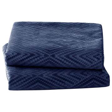 IKAT Velvet Pillow Shell Sets, Blue, 2 Piece 26" X 14"