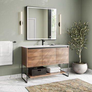 Foundry Bath Vanity, Walnut, 48", Integrated Single Sink, Freestanding
