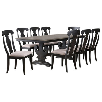 Frates 9 Piece Extendable Dining Set, Black/Brown Wood, Table and 8 Chairs