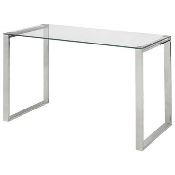 Uptown Club Ivy Transitional Glass Top Writing Desk in Silver