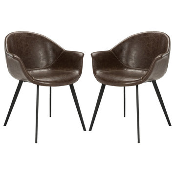 Safavieh Dublin Leather Dining Tub Chairs, Set of 2, Dark Brown/Black