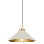Hudson Valley Lighting - Clivedon 1 Light Pendant, White - This classic metal shade design feels special with fresh finish combinations and  sleek, heritage-inspired details. The contrastiing Aged Brass accents and modern gooseneck arm allow the pendants and sconce an updated, yet classic feel.  The tapered shade over a five-light candelabra give the chandelier new traditional appeal. Each fixture features an Aged Brass or Polished Nickel shade that is metal on the inside and painted Off-White, Distressed Brass or Bird Blue on the outside. Part of our Mark D. Sikes collection.