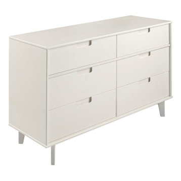 6-Drawer Groove Handle Wood Dresser - White