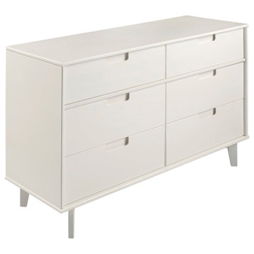 6-Drawer Groove Handle Wood Dresser - White