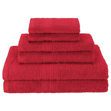 6 Piece 100% Cotton Washcloth Hand Towel Set, Cranberry