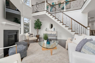 Example of a transitional living room design in Boston