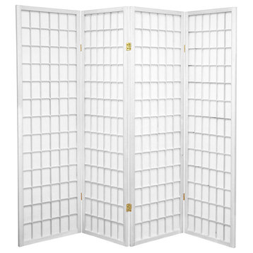 5' Tall Window Pane Shoji Screen, White, 4 Panels