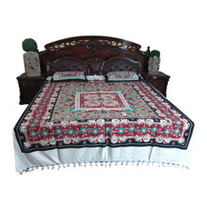 Mogul Interior - 3pc Indian Inspired Bed Cover Bedding Floral Printed Bedroom Decor - Sheet And Pillowcase Sets