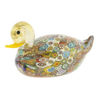 GlassOfVenice Murano Glass Golden Quilt Millefiori Duck - Medium