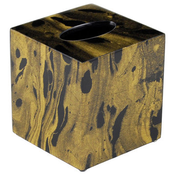Black Gold Marble Lacquer Bathroom Accessories, Tissue Box