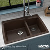 Karran Drop-In Quartz 34" 1-Hole 60/40 Double Bowl Kitchen Sink, Brown